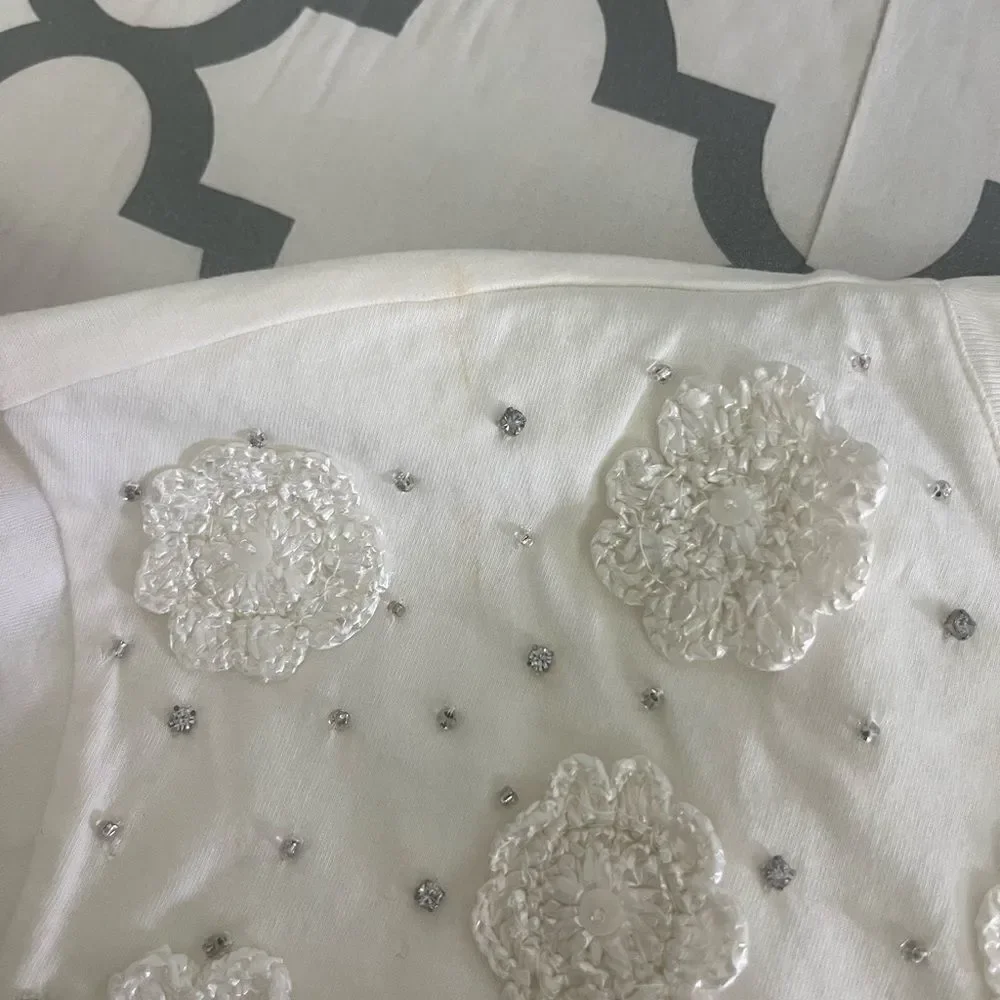 J.Crew Cropped T-shirt with crochet floral appliqués NWT Size XS